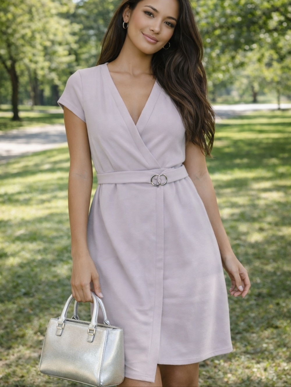 Suzy Shier Lilac Wrap Dress with Belt